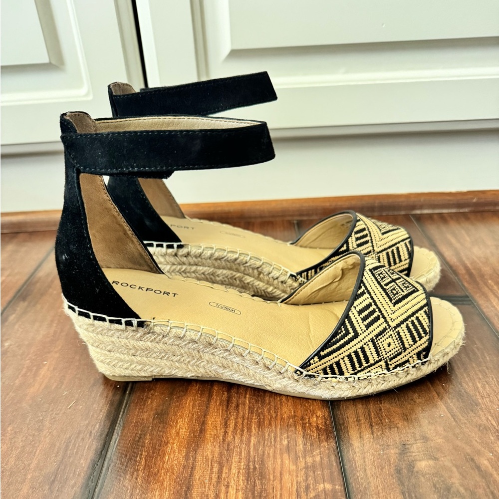 Rockport Black And Beige Marah Espadrille Sandals